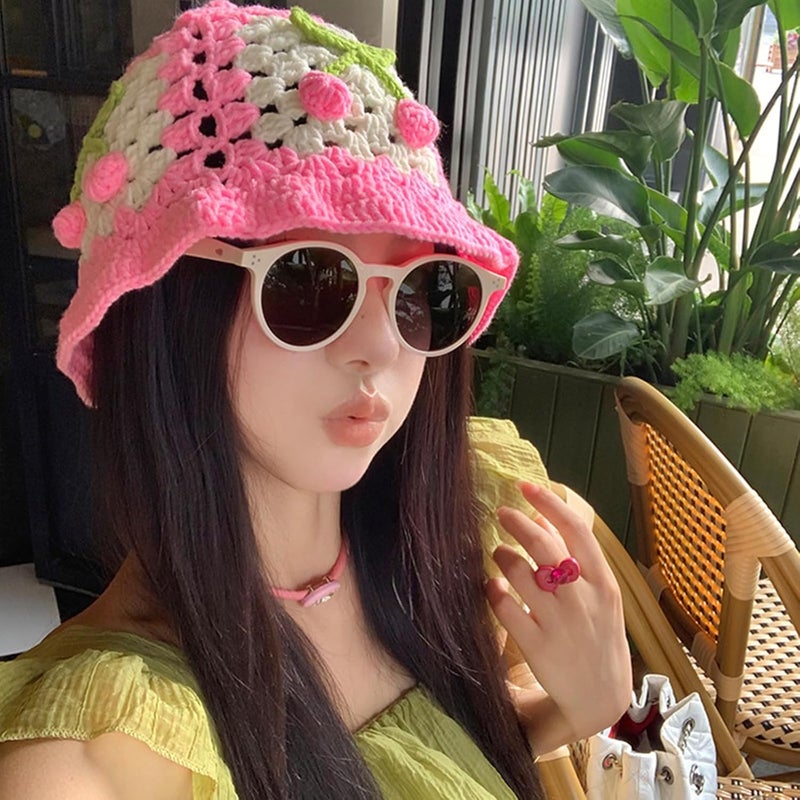 Busnos Crochet Bucket Hats for Women Handmade Hat Cute Foldable Knitted Hats for Women - Image 5